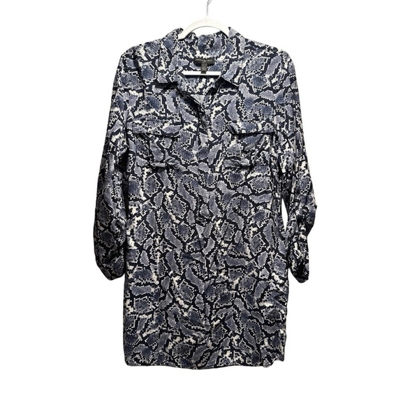 Banana Republic Soft Relaxed Shift Dress Long Sleeve Blue Snakeskin Print 14 - Picture 3 of 16